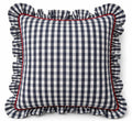 Allegria - capa de almofada xadrez com babado azul marinho