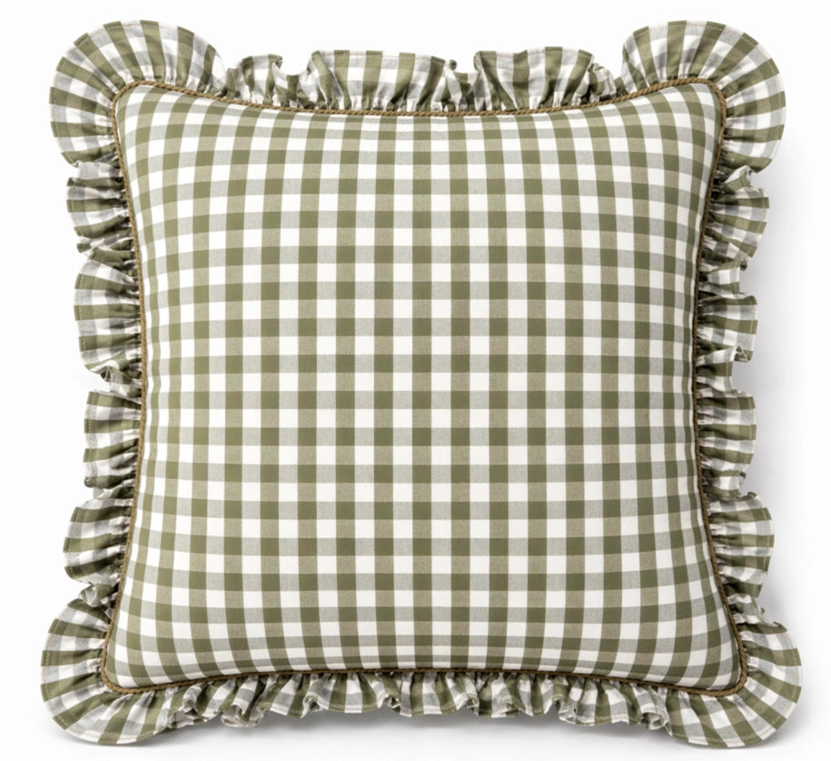 Allegria - capa de almofada xadrez com babado verde