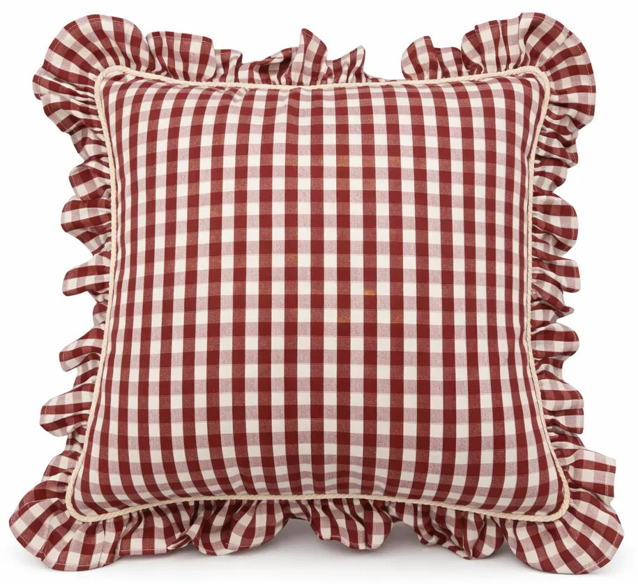 Allegria - capa de almofada xadrez com babado vermelho