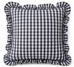Allegria - capa de almofada xadrez com babado azul marinho