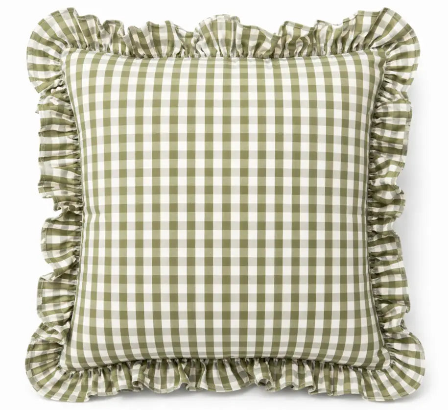 Allegria - capa de almofada xadrez com babado verde