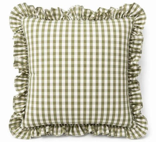 Allegria - capa de almofada xadrez com babado verde