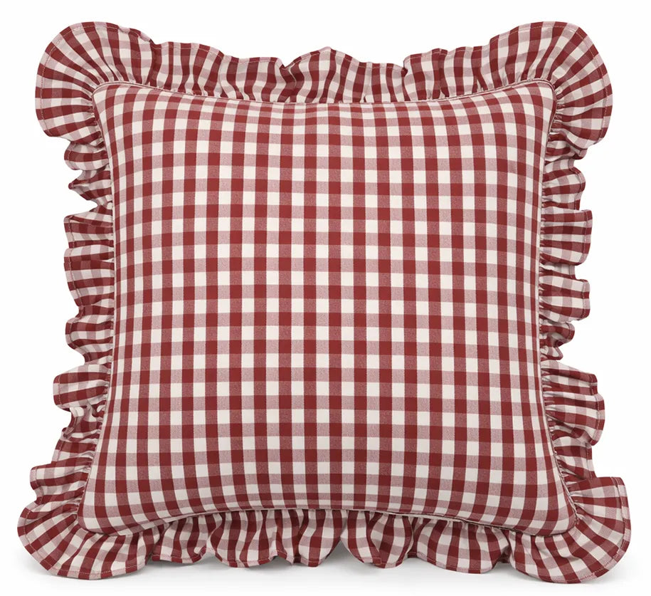 Allegria - capa de almofada xadrez com babado vermelho
