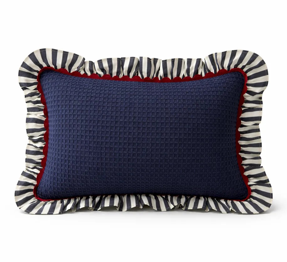 Allegria - capa de almofada retângular com babado azul marinho