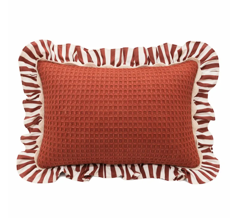Allegria - capa de almofada retângular com babado vermelho