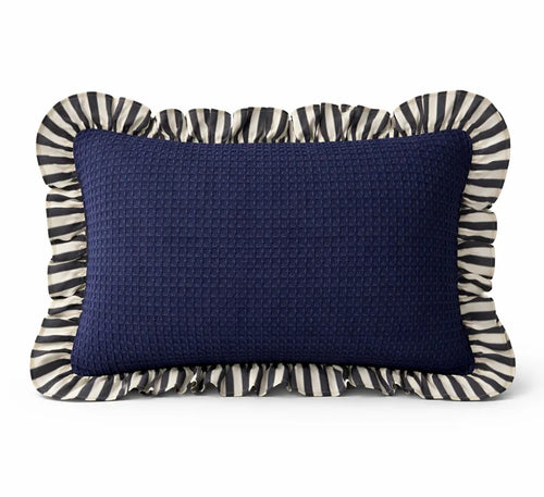 Allegria - capa de almofada retângular com babado azul marinho