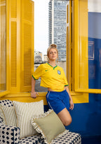 Allegria - capa de almofada xadrez com babado verde